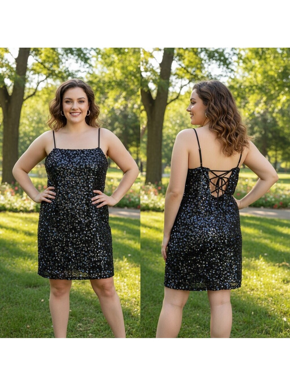 1765 - Wild Fable Black Sequin Off-Shoulder Dress with Lace-Up Back - XXL
